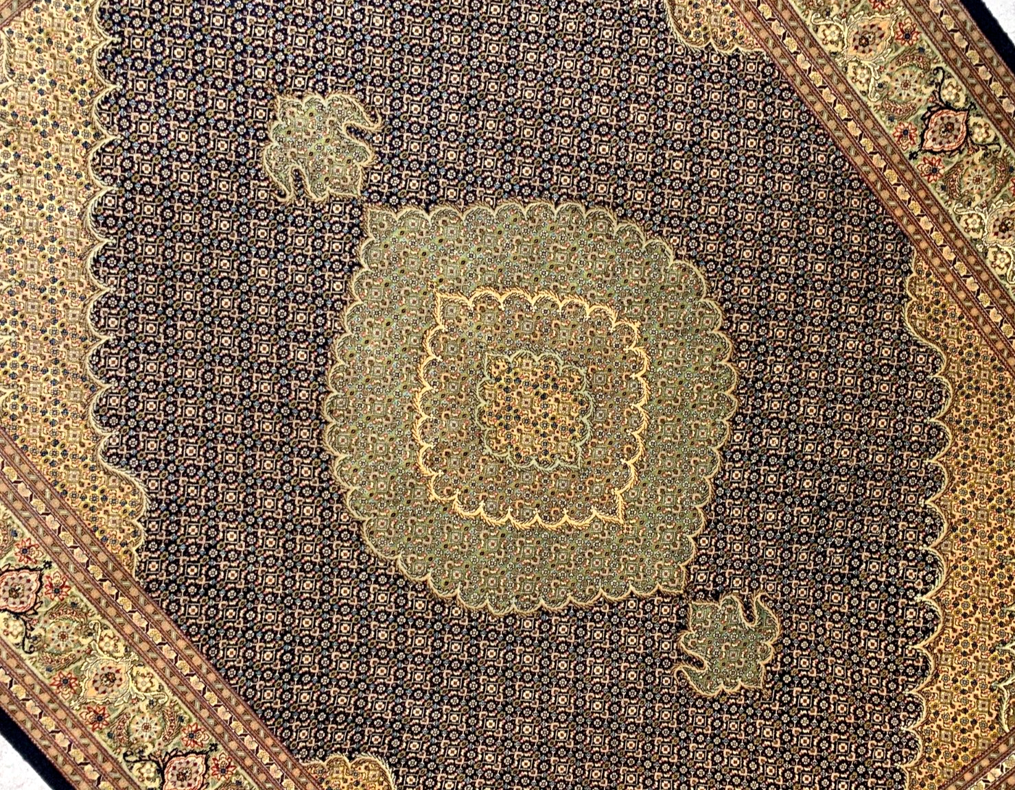 4'1"x6'6" Very Fine Hand-Knotted Wool & Silk Blend Tabrize Mahi Carpet -  Rug