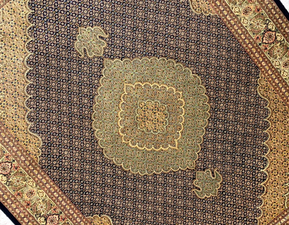 4'1"x6'6" Very Fine Hand-Knotted Wool & Silk Blend Tabrize Mahi Carpet -  Rug