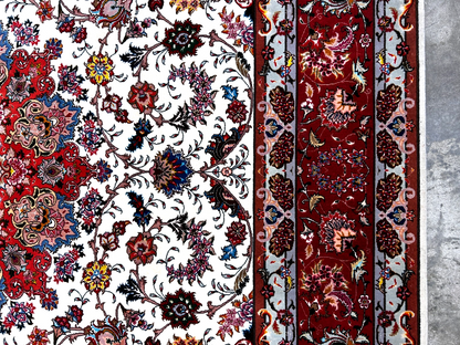 8'4"x11'7'' Very Fine Hand-Knotted Silk & Wool Tabrize Area Rug - Carpet