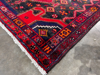 4'10" x 9'5" Hand-Knotted 100% Wool Pile Hamadane Area Rug - Carpet