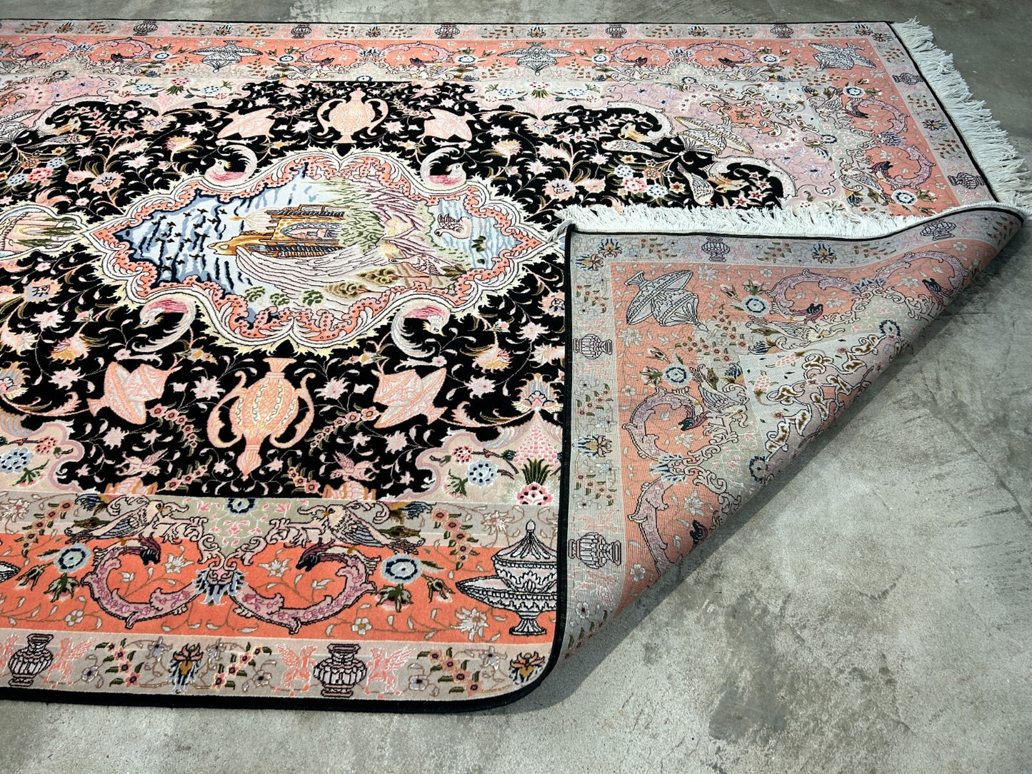 6'8"x10'3" Very-Fine Hand-Knotted Wool & Silk Blend Tabrize Carpet - Area Rug