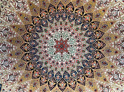 6'7"x10'2" Fine Hand-Knotted Wool & Silk Tabrize Dome Design Rug - Area Carpet