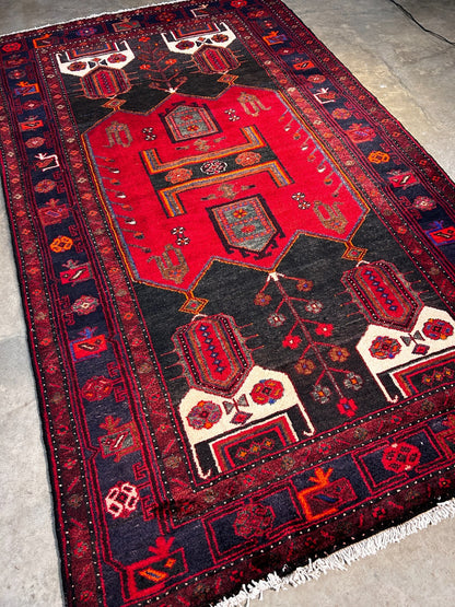 4'11" x 8'5" Hand-Knotted 100% Wool Pile Hamadane Area Rug