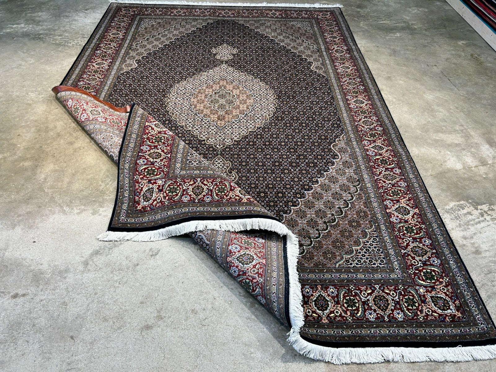 6'7"x9'10" Fine Hand-Knotted Wool & Silk Blend Tabrize Mahi Carpet - Area Rug