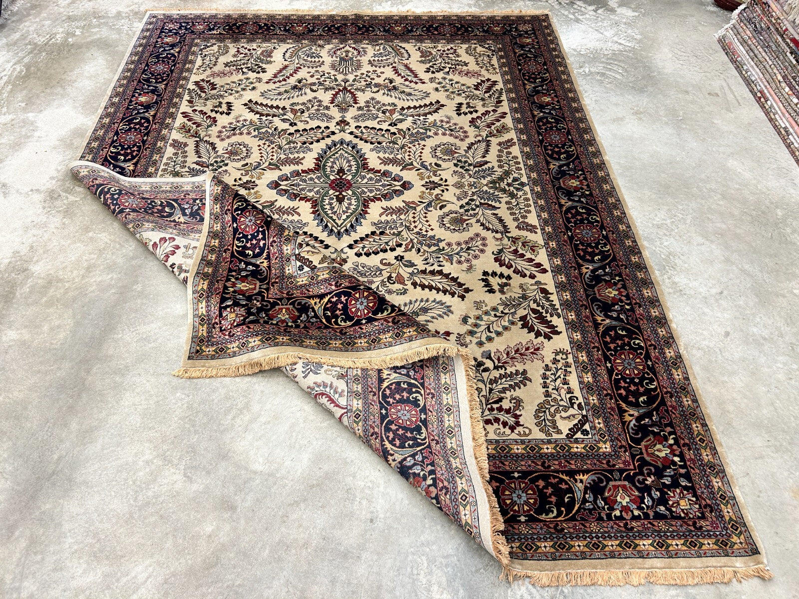 9'1"x12'1" Hand-Knotted 100% Lamb Wool Sarouke Design Carpet - Area Rug