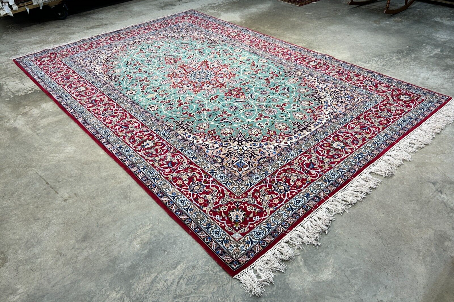 6'9"x10' Extra-Fine Hand-Knotted Wool & Silk Blend Isfahane Area Rug - Signed