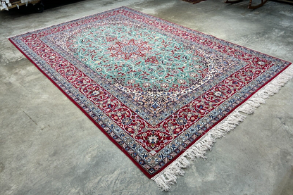 6'9"x10' Extra-Fine Hand-Knotted Wool & Silk Blend Isfahane Area Rug - Signed