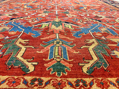 Collector Item - 9'x12'4" Antique Fine Wool Herize Serapy Hand-Knotted Rug