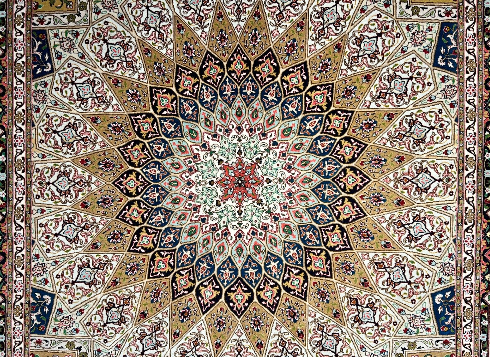6'7"x10'2" Fine Hand-Knotted Wool & Silk Tabrize Dome Design Rug - Area Carpet