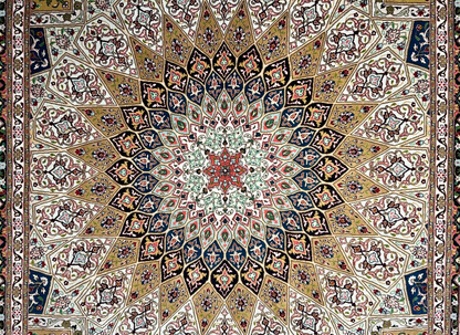 6'7"x10'2" Fine Hand-Knotted Wool & Silk Tabrize Dome Design Rug - Area Carpet