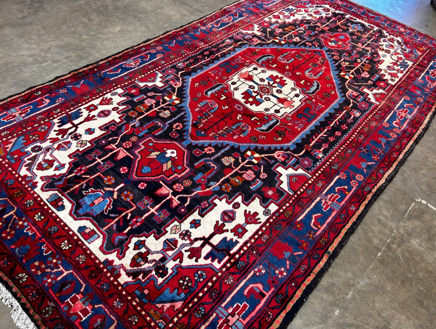 5'8" x 10'11" Hand-Knotted 100% Lamb Wool Pile Hamadane Area Rug - Carpet