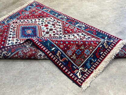 2'8"x4'3" Hand-Knotted 100% Wool Pile Yalamehe Carpet - Area Rug