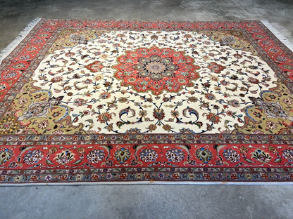6'9"x8'1" Fine Hand-Knotted Wool & Silk Blend Tabrize Carpet - Area Rug