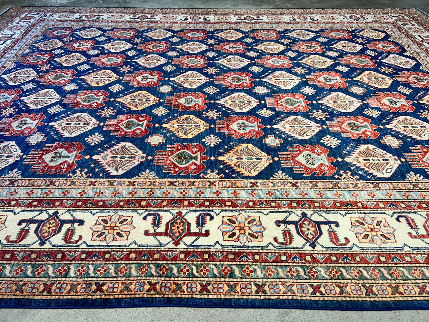 8'9"x11'11" Hand-Knotted 100% Wool Pile Kazak Design Carpet - Area Rug