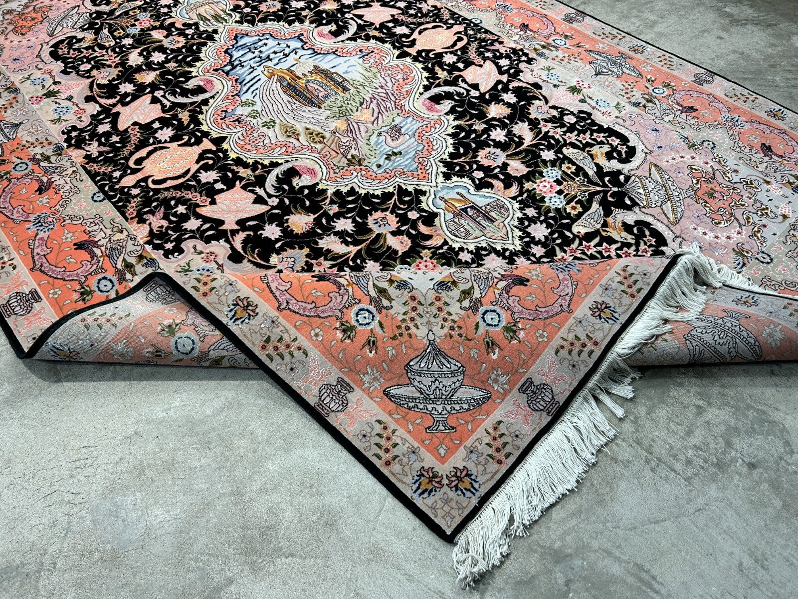 6'8"x10'3" Very-Fine Hand-Knotted Wool & Silk Blend Tabrize Carpet - Area Rug