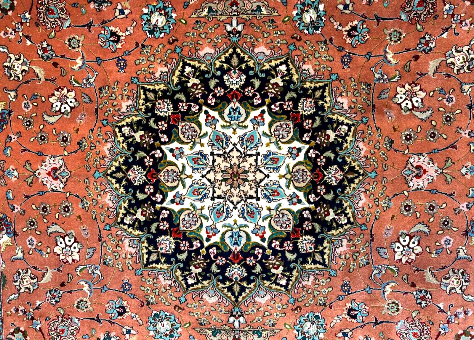 6'9"x10'2" Fine Hand-Knotted Wool & Silk Blend Tabrize Carpet - Area Rug