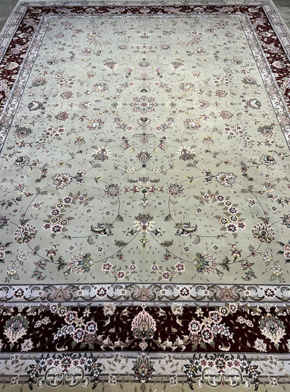 9'x12' Hand-Knotted Wool & Silk Pile Sinopersian Carpet - Area Rug