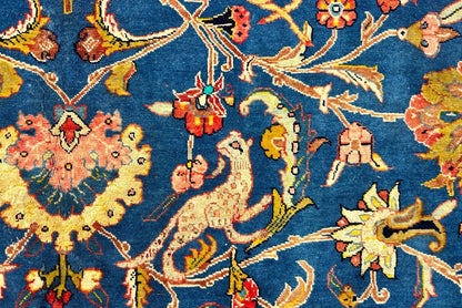 Collector Item - 10'6"x15'7" Antique Hand-Knotted Wool & Silk Varamine Area Rug