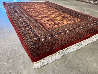 4'2"x6' Hand-Knotted 100% Wool Bokhara Area Rug - Carpet