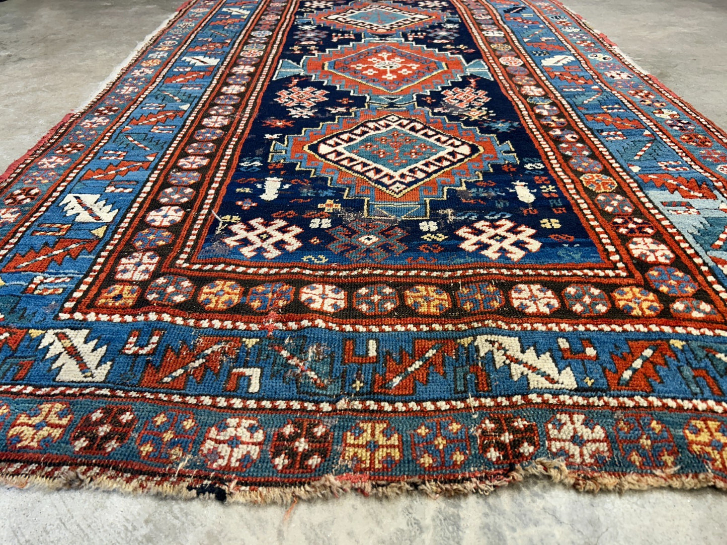 4'1"x7'2" Antique Hand-Knotted 100% Wool Pile Kazak Caucasian Area Rug - Carpet