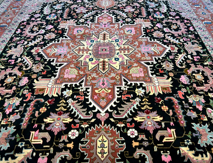 6'6"x9'6" Fine Hand-Knotted Wool & Silk Blend Tabrize Herize Carpet - Area Rug