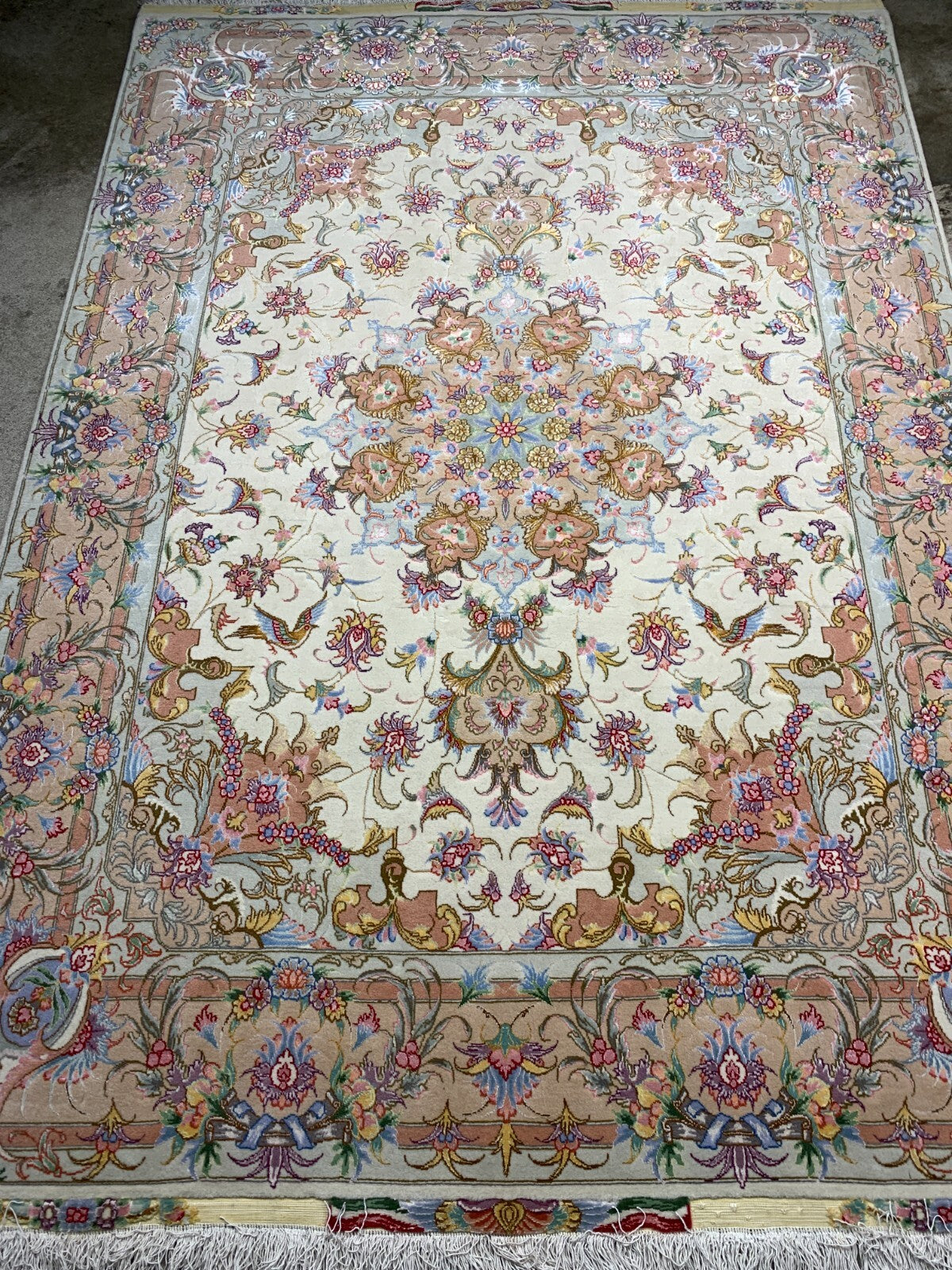 4'10"x6'10" Very Fine Hand-Knotted Wool & Silk Blend Tabrize Carpet - Area Rug
