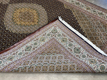 6'10"x10'5" Fine Hand-Knotted Wool & Silk Blend Tabrize Mahi Carpet - Area Rug