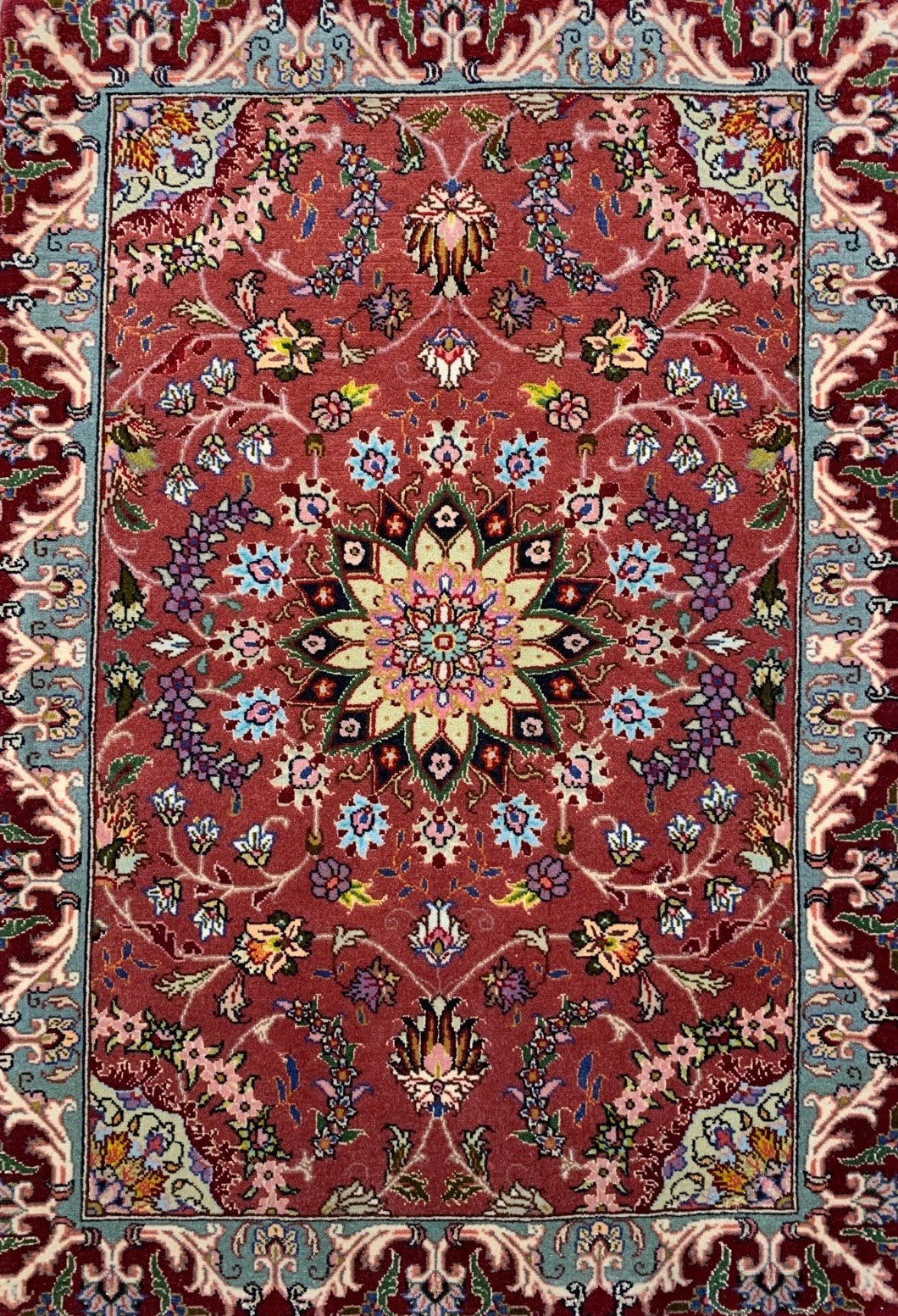 2'x3' Very Fine Hand-Knotted Wool & Silk Tabrize Rug
