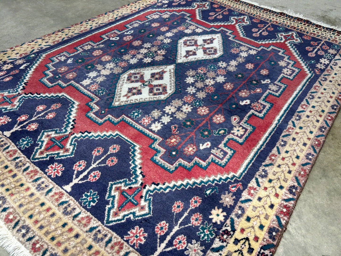 4'3"x5'6" Antique Hand-Knotted 100% Wool Pile Hamadane Rug