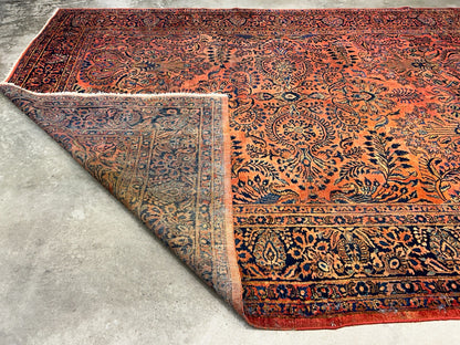 9'3"x12'7" Antique Fine Lamb Wool Sarouke Rug Hand-knotted Carpet