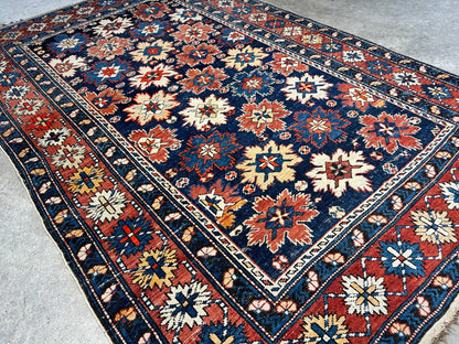Collector Item -  4'x6'3" Antique Hand-Knotted 100% Wool Pile Kazak Rug