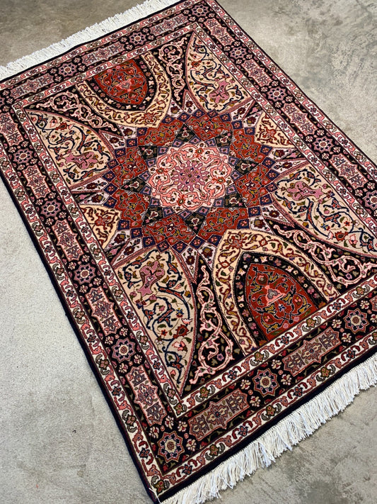3'5"x5' Hand-Knotted Silk & Wool Tabrize Gonbadi Area Rug