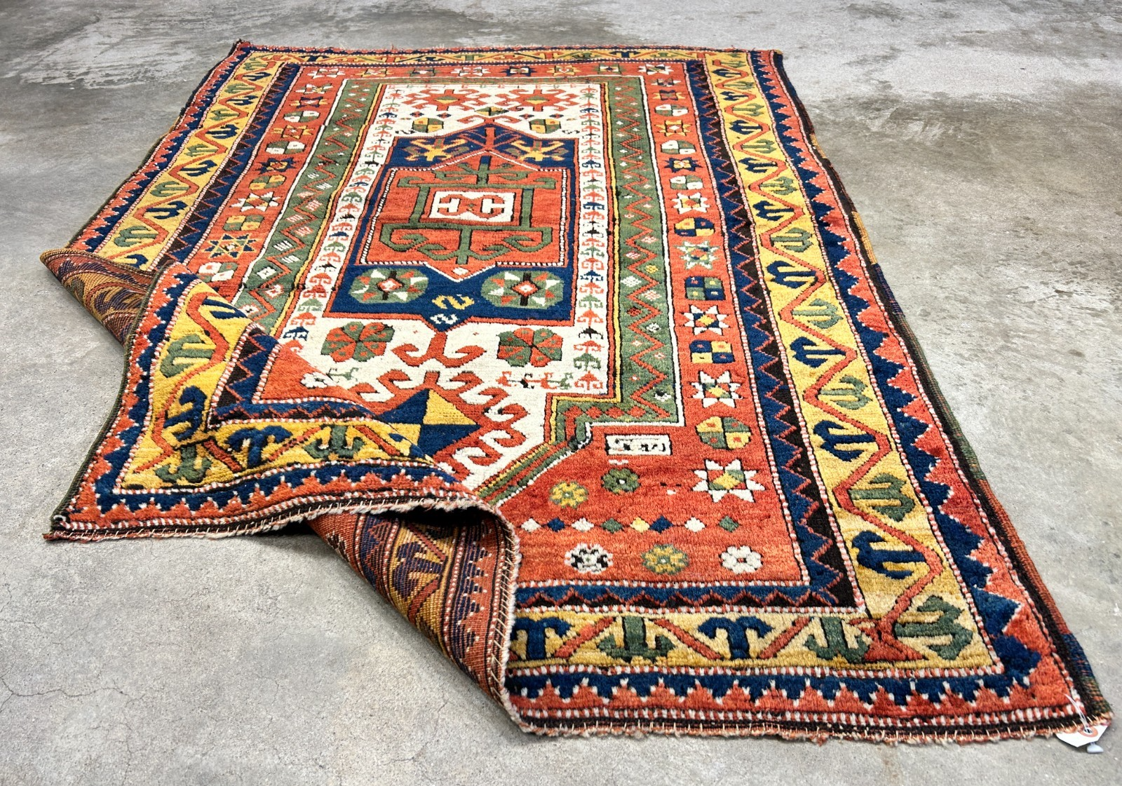 Collector Item -  3'4"x5'6" Antique Hand-Knotted 100% Wool Pile Kazak Rug