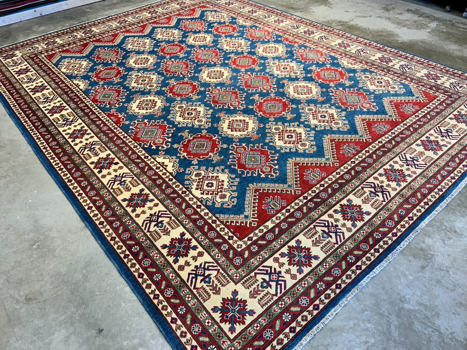 9'x12' Hand-Knotted 100% Wool Pile Kazak Rug