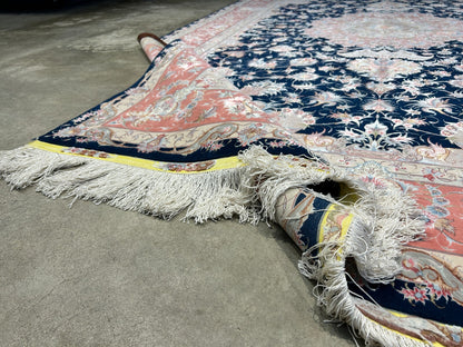 6'7"x10'2" Fine Hand-Knotted Wool & Silk Blend Tabrize Carpet - Area Rug