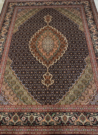 5'x6'7" Fine Hand-Knotted Wool & Silk Blend Tabrize Mahi Carpet - Area Rug