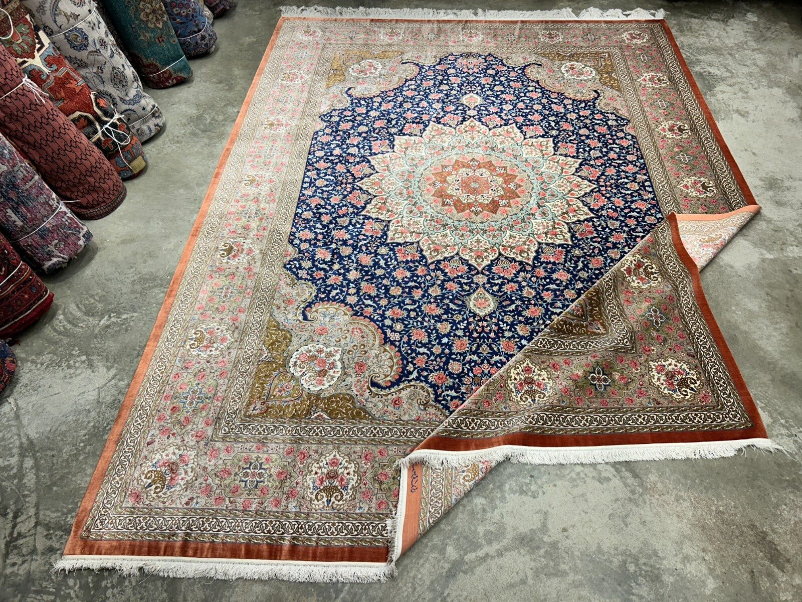 9'11"x13'6" Exquisite Signed Hand-Knotted 100% Silk Qume Rug