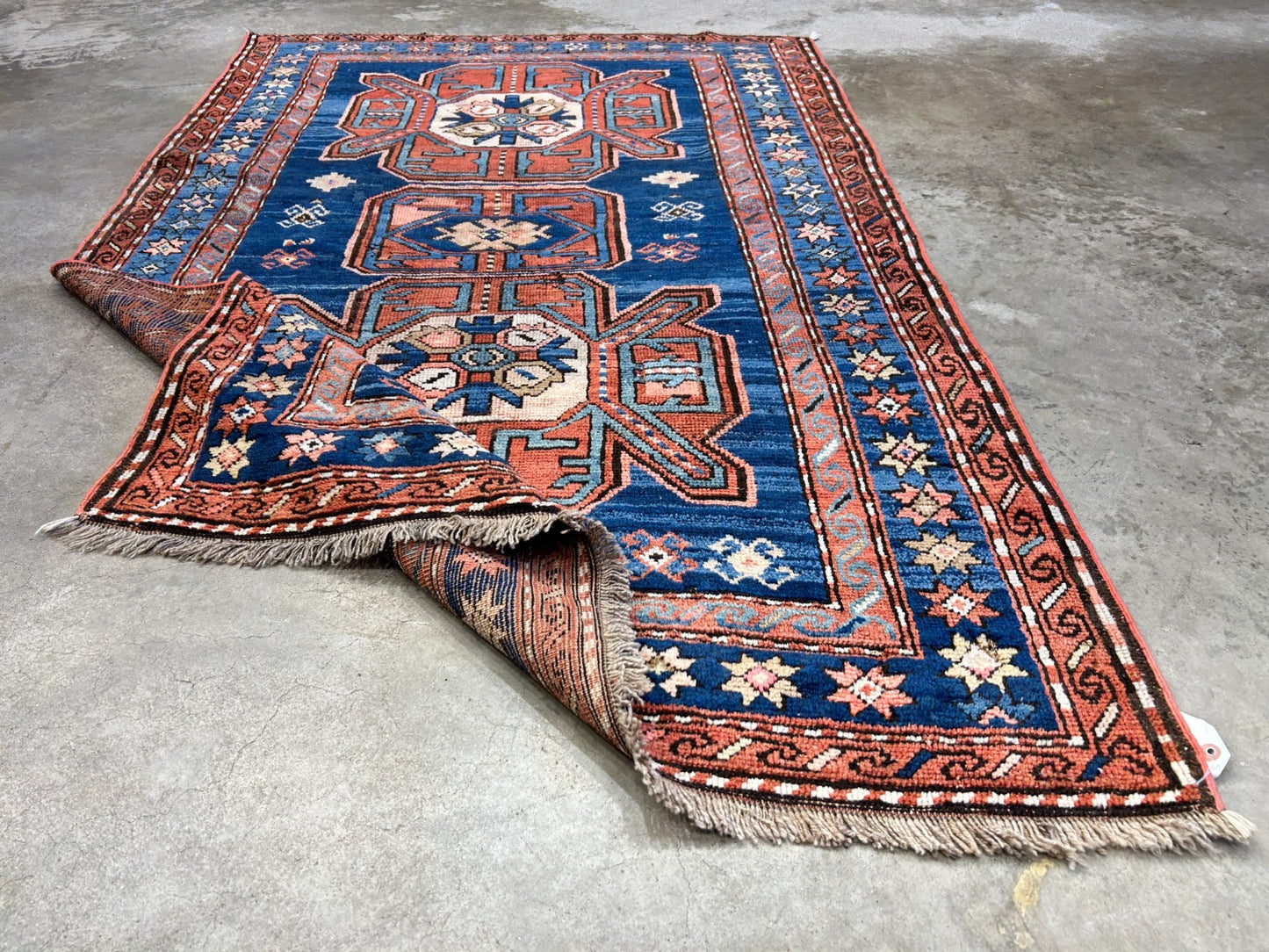 Collector Item - 4'1"x7'3" Antique Hand-Knotted 100% Wool Pile Russian Kazak Rug