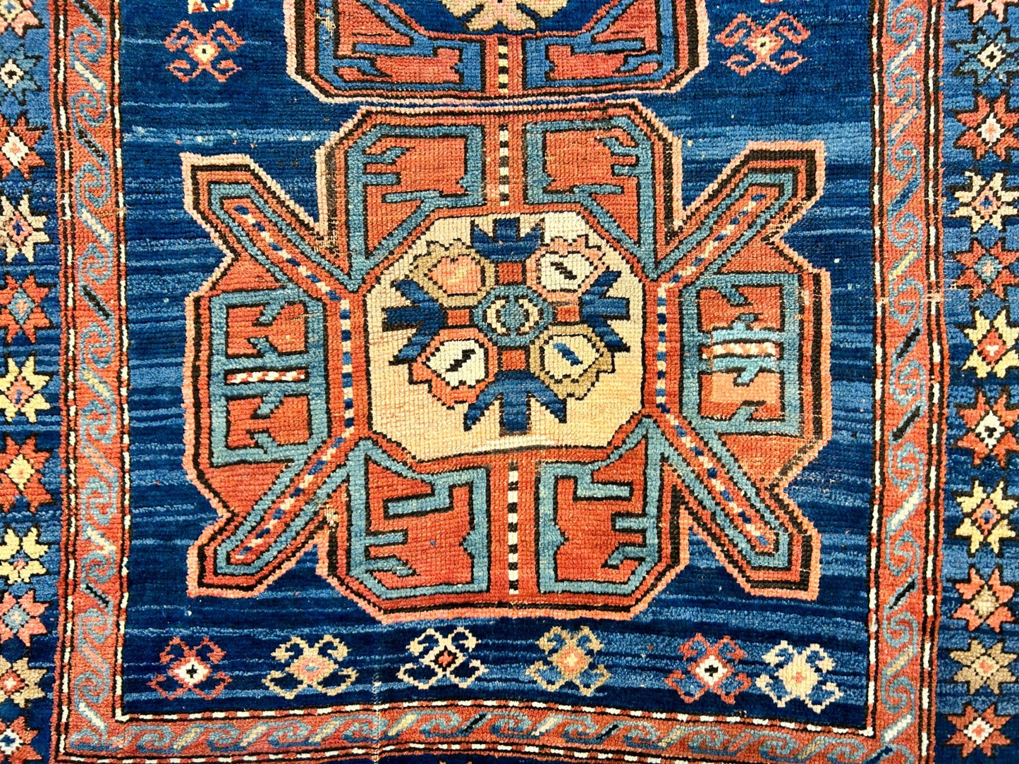 Collector Item - 4'1"x7'3" Antique Hand-Knotted 100% Wool Pile Russian Kazak Rug
