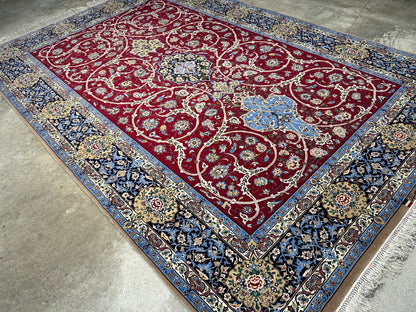 6'10"x10'4"Extra Fine Hand-Knotted Wool & Silk Isfahane Rug - Area Carpet