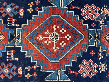 4'1"x7'2" Antique Hand-Knotted 100% Wool Pile Kazak Caucasian Area Rug - Carpet