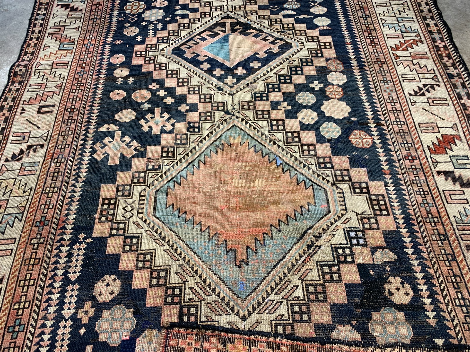 4'9"x10'2" Collector Antique Hand-Knotted 100% Wool Pile Caucasian Rug