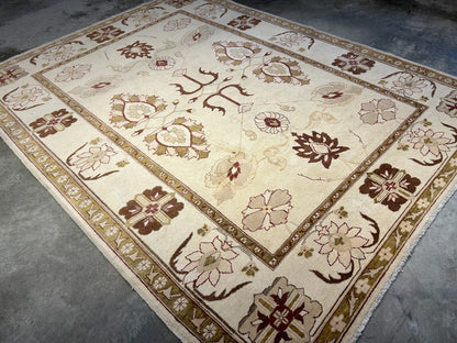 7'0"x9'3" Hand-Knotted 100% Wool Pile Indian Arut Carpet - Area Rug