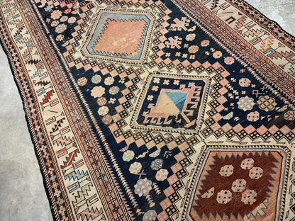 4'9"x10'2" Collector Antique Hand-Knotted 100% Wool Pile Caucasian Rug