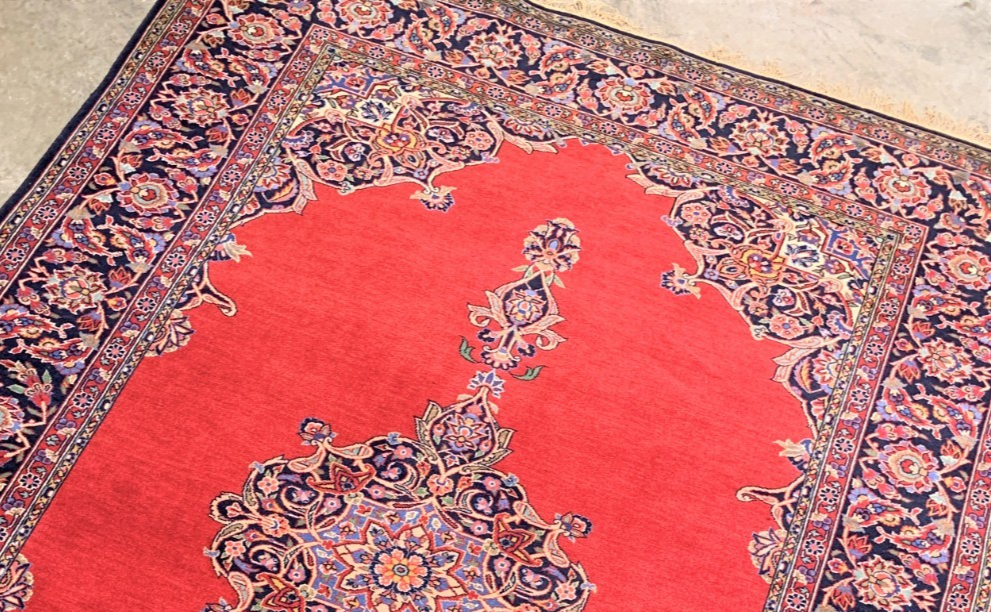 Collector Item - 4'6"x6'10" Hand Knotted Antique Fine Wool Pile Kashane Rug