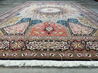 6'7"x10'2" Fine Hand-Knotted Wool & Silk Tabrize Dome Design Rug - Area Carpet