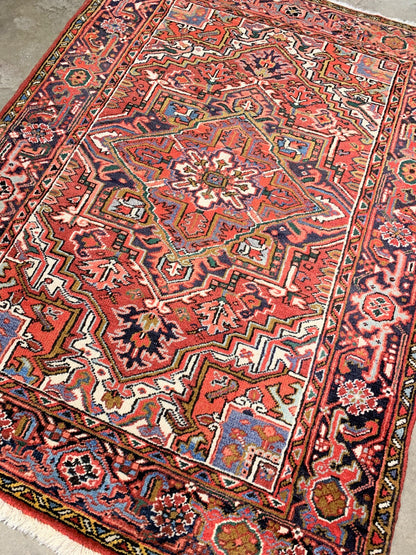 4'10" x 6'4" Fine Hand-Knotted 100% Wool Geometric Herize Area Rug - Carpet