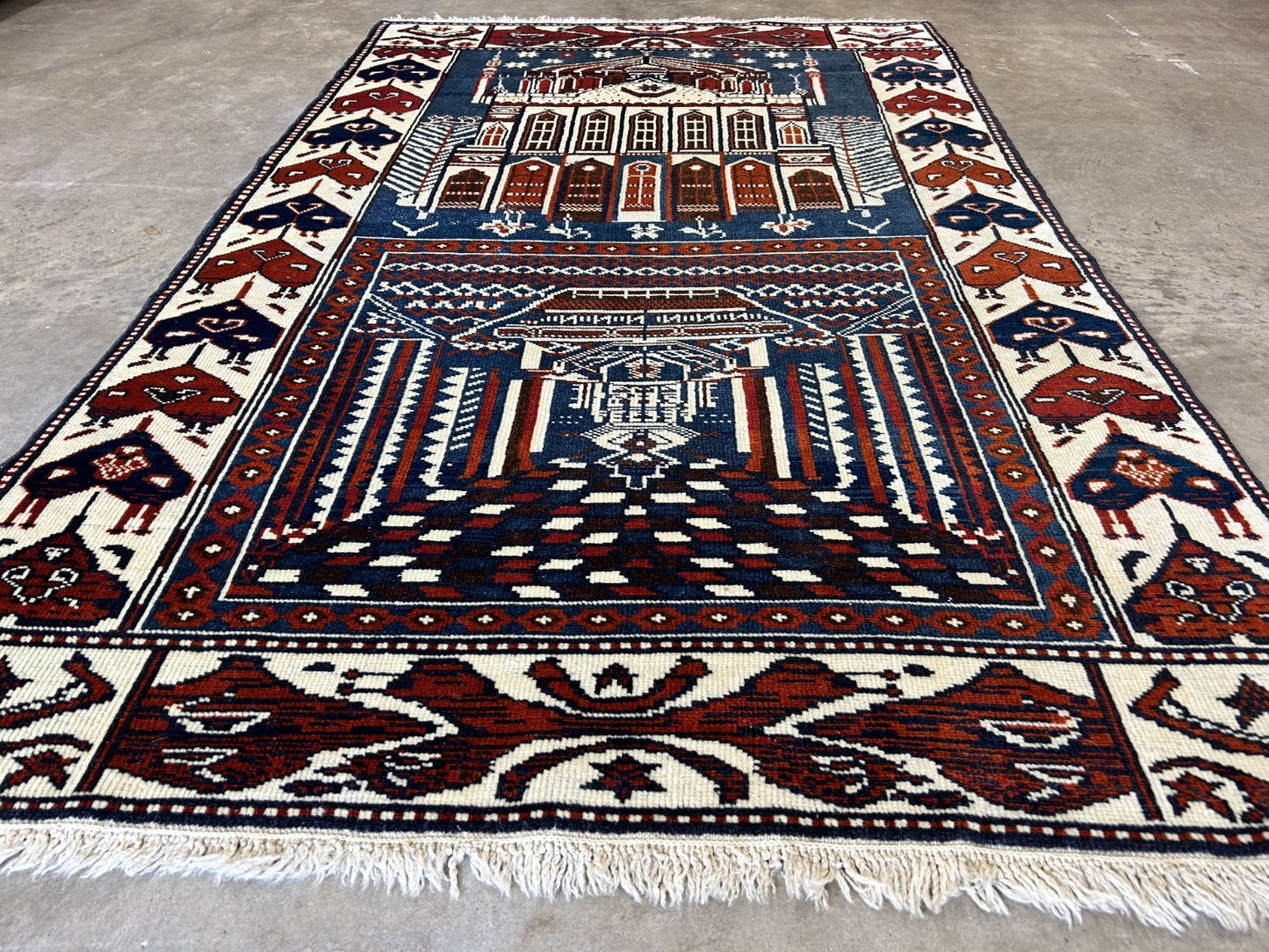 3'7"x5'6" Hand-Knotted 100% Wool Pile Shiraze Prayer Rug - Carpet
