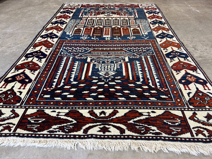 3'7"x5'6" Hand-Knotted 100% Wool Pile Shiraze Prayer Rug - Carpet