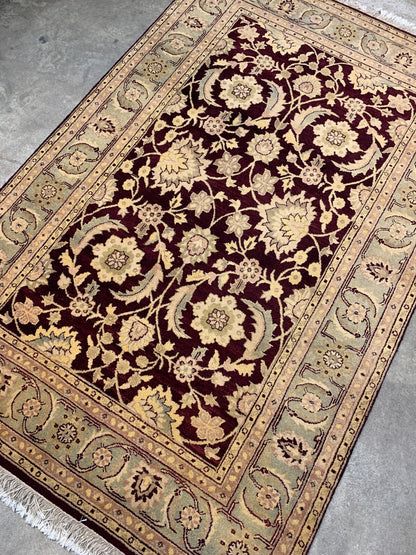 4'0"x6'2" Hand-Knotted 100% Wool Indian Area Rug